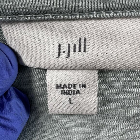 J Jill Womens L Sage Boho Tunic Top Button Detail Sleeves Pom Pom Trim Stretchy - Picture 12 of 15